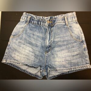 BDG Light Blue Denim Paperbag Waist Shorts